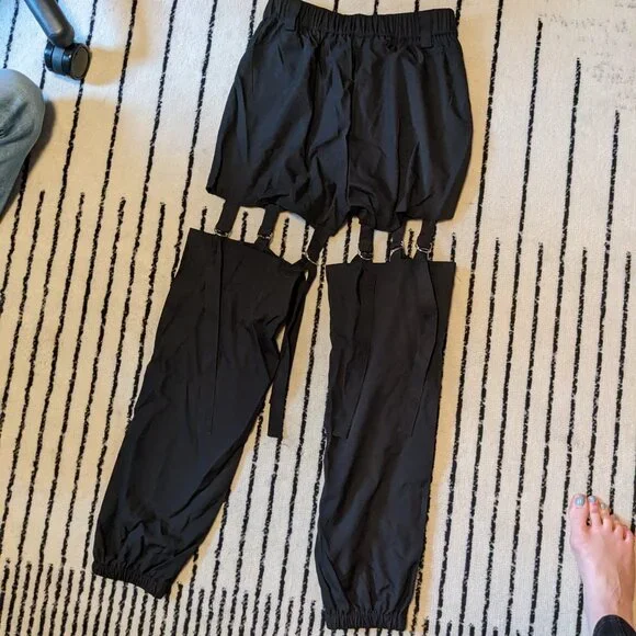 Black Cargo Cut Out Pants - Picture 2 of 4